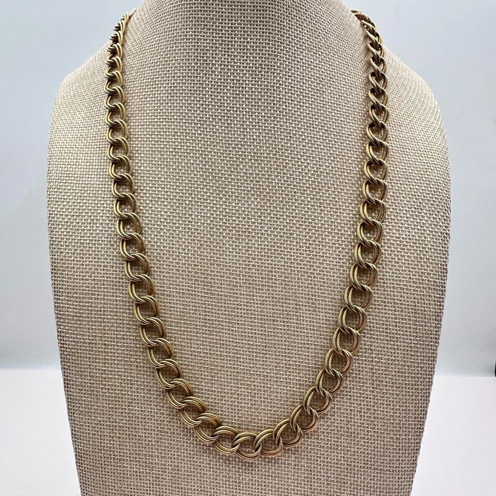 Vintage 80s Gold Tone Textured Double Link Chain Necklace Boho‎ Fashion Jewelry